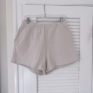 Joah Brown Cement Colored Sweat Shorty Shorts with Drawstring and Side Pocekts